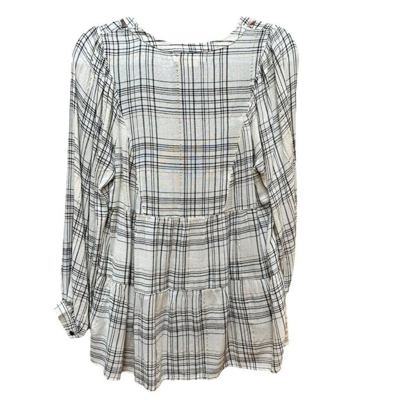 Anthropologie Top Blouse Darlene Long Sleeves Plaid Floral Bohemian Babydoll SM - Picture 5 of 9